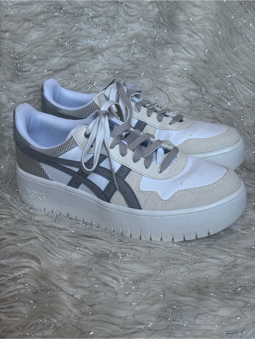 ASICS Women's White and Gray Platform Sneakers Size 9.5US